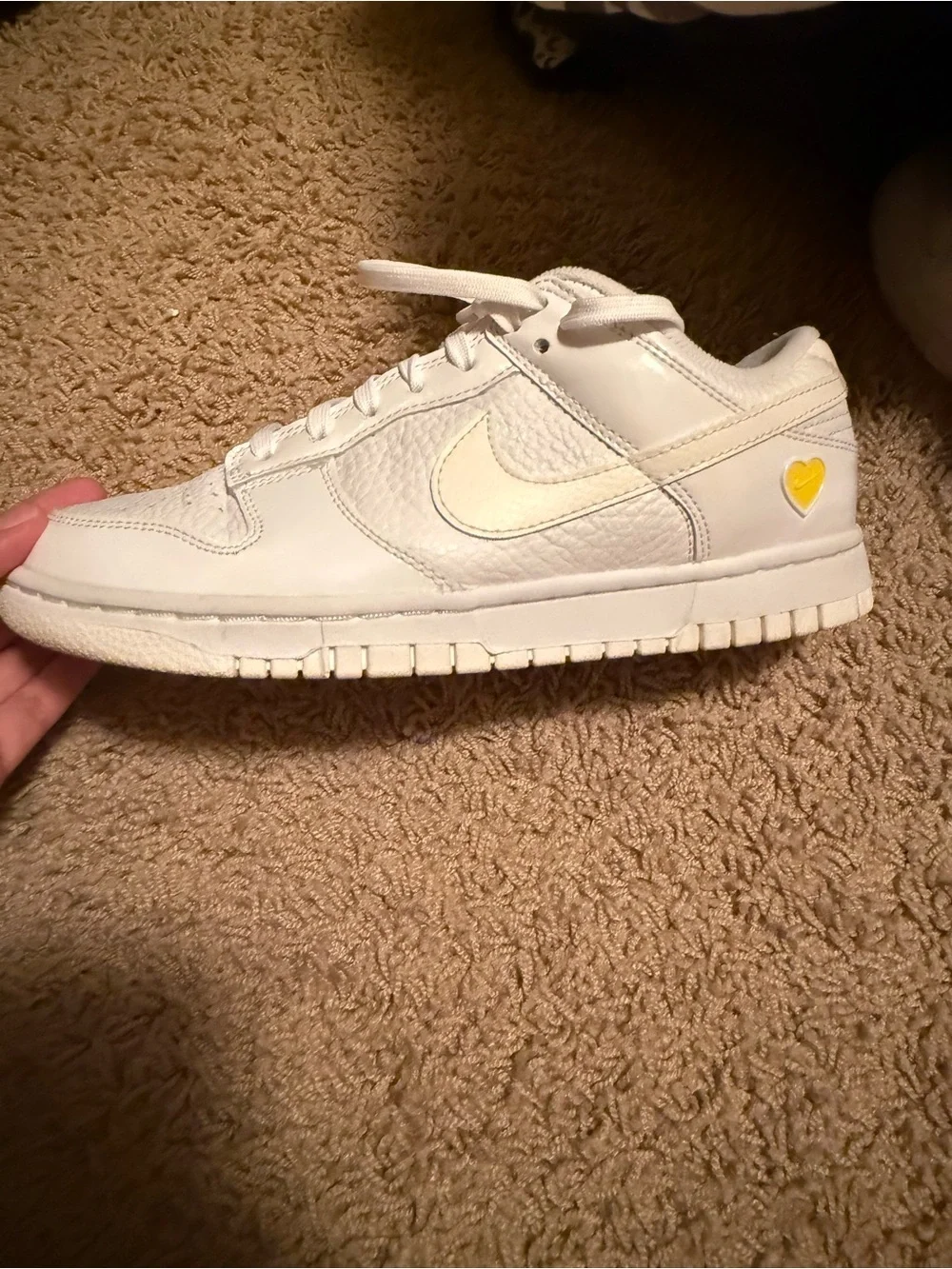 Nike White Yellow Heart Dunks